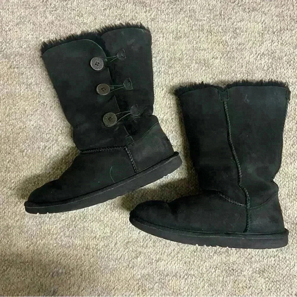 SMAIBULUN UGG SIDE BUTTON FAUX FUR-LINED LEATHER SUEDE BOOTS Size 6 Black Winter - Picture 10 of 10